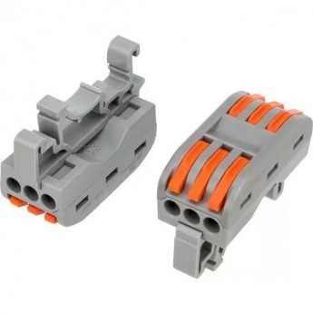 Клемма REXANT СМК 222-423D проходная 3-полюсная, с креплением на DIN-рейку (0,08-4 мм²), серая (5 шт./уп.)