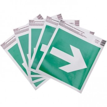 Наклейка эвакуационный знак REXANT "Направляющая стрелка" с хедером; 200х200 мм