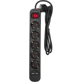 Удлинитель REXANT STANDARD 5 гнезд, 1,5м, 3х1,0мм², с/з, с выключателем, 2 USB, черный